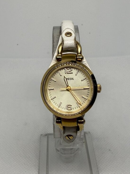 Fossil Accessories - Fossil Georgia Women Gold-Tone Stainless Steel Watch White Leather Strap ES3266